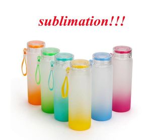 Bouteille d'eau de sublimation de 17 oz Bouteilles d'eau en verre dépoli de 500 ml Gradient Gobelet blanc Tasses à boissons C0622G02