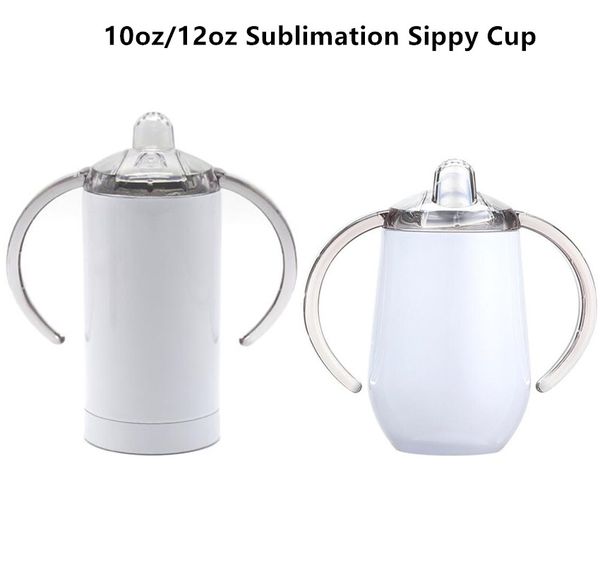 Sublimación Blanco 12oz Sippy Straight Cup Mug 10oz Biberón Acero inoxidable Vacío Aislado Beber Vaso Para niños Regalos Tazas de leche con asa