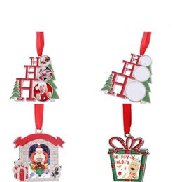 Sublimation Blanc Blanc Métal Décorations De Noël Transfert De Chaleur Père Noël Pendentif DIY Arbre De Noël Ornements Cadeaux SN4708