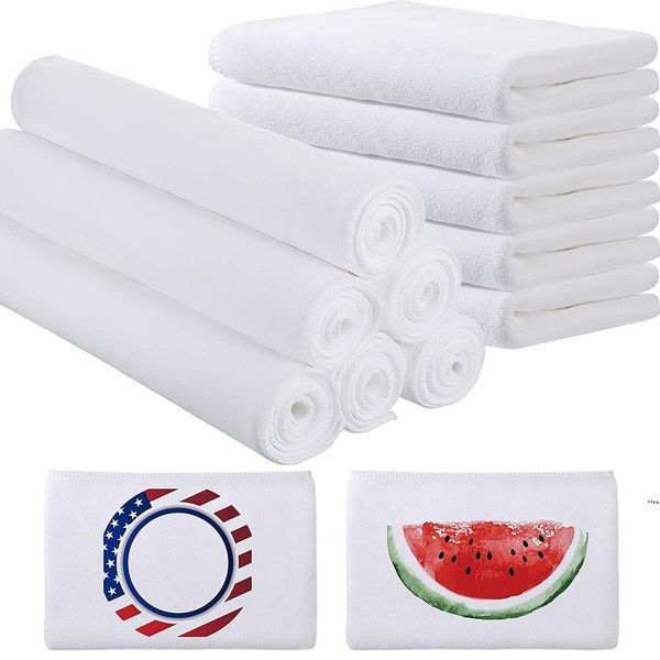 Sublimation blanc serviettes vierges microfibre plat séchage coton épais essuie-mains blancs pour salle de bain RRB12634