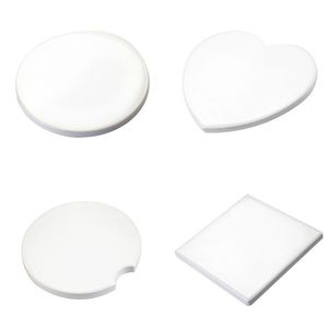Sublimation White Ceramic Coaster Mats 2.5inch Heat Transfer Rubber Bottoms Blank Square Heart Round Pads Single Side for Sublimating By Air A12