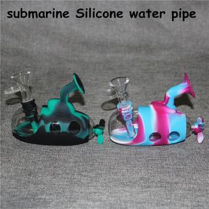Submarine Shape Silicone Hookahs Bong Water Pijpen Glas Olie Rigs Herb Bubbler Hold Hookah Bongs Colorful Quartz Banger Dabber Tool