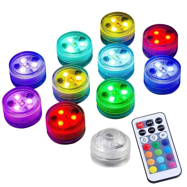 Lumières LED submersibles RVB étanche lumière sous-marine couleur changeante bougie chauffe-plat avec télécommande pour vase fête de mariage bar piscine décor éclairage