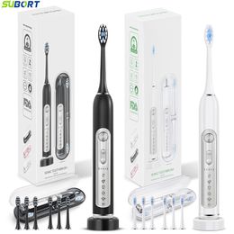 SUBORT Brosses à dents électriques super soniques pour adultes et enfants, minuterie intelligente, brosse à dents blanchissante IPX7, ensemble de têtes remplaçables étanches 240220