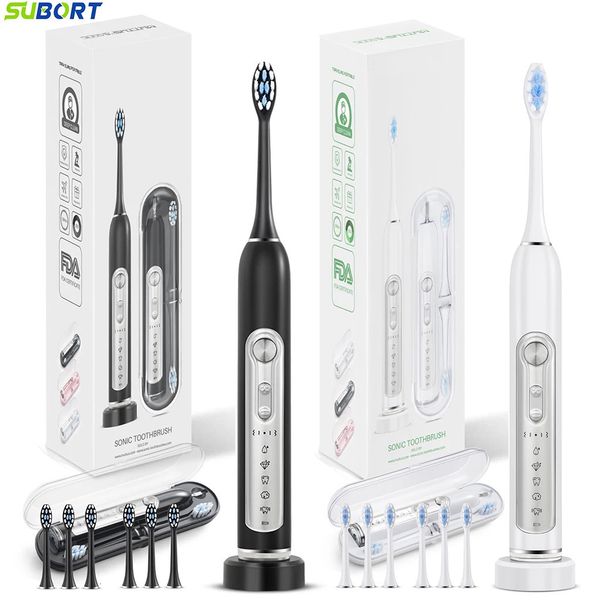 SUBORT Brosses à dents électriques super soniques pour adultes et enfants, minuterie intelligente, brosse à dents blanchissante IPX7, ensemble de têtes remplaçables étanches 240325