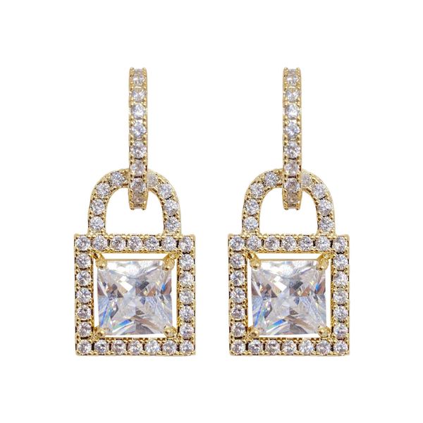 Serrure subtile et micro-cloutée au tempérament généreux de zirconium, boucles d'oreilles marée, plein de diamants, petites boucles d'oreilles en forme de cadenas