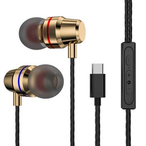 Écouteurs subwoofer en métal type-c écouteurs filaires écouteurs intra-auriculaires pour Huawei MATE60 Samsung Android téléphone portable casque en silicone avec microphone Cuffie boîte de vente au détail