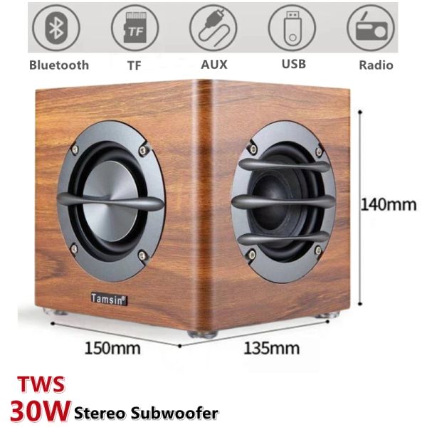 Subwoofer Tamsin Bluetooth En haut-parleur en bois DualChannel Boom stéréo Board sans fil Subwoofer Home Desktop Home Ordinkt Ordinktor FM Radio