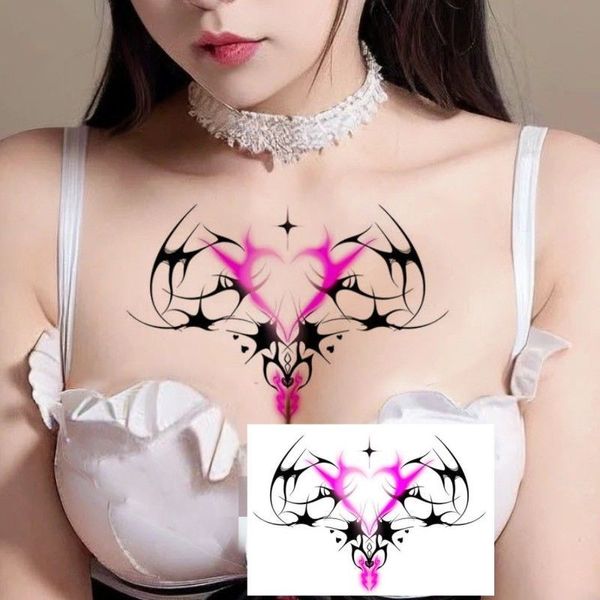 Succubus Heart Sexy Tatuaje falso para mujeres Tatuaje temporal de tatuaje Temporada de cicatrices Arte impermeable Festival de tatuajes Barras