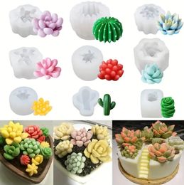 Moldes de silicona para cactus suculentos, moldes para hornear con forma de planta 3D para dulces, fondant y jabones, ecológicos, antiadherentes, juego de 9