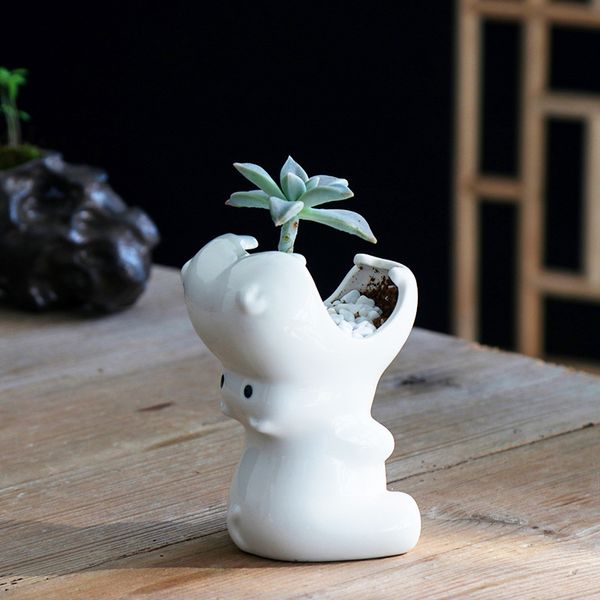 Succulent pot de fleur en céramique hippopotame mignon blanc européen jardinage créatif jardinière balcon bureau animal en pot décoration de bureau