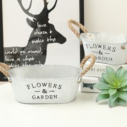 Succulente plantencontainer met touw handelt vintage rustieke witte bucket bloemenpot boerderij planten tuinieren water gevende pot
