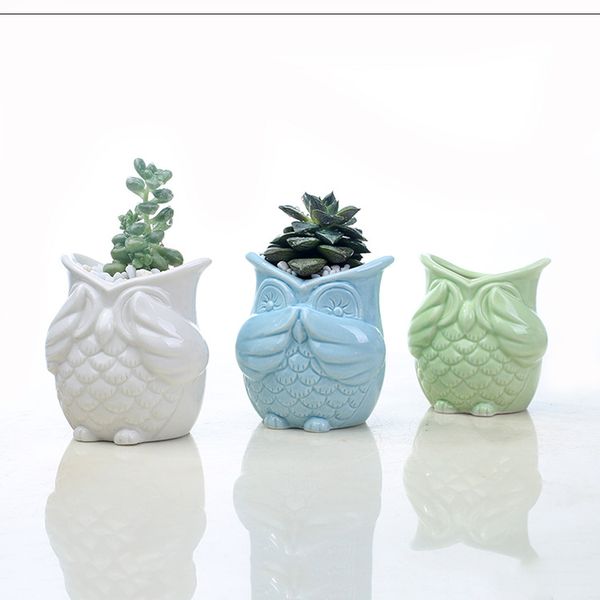 pot succulent hibou mignon petit planteur de fleur en céramique émaillée bonsaïs vrac plantes vente décoration bureau jardin maison