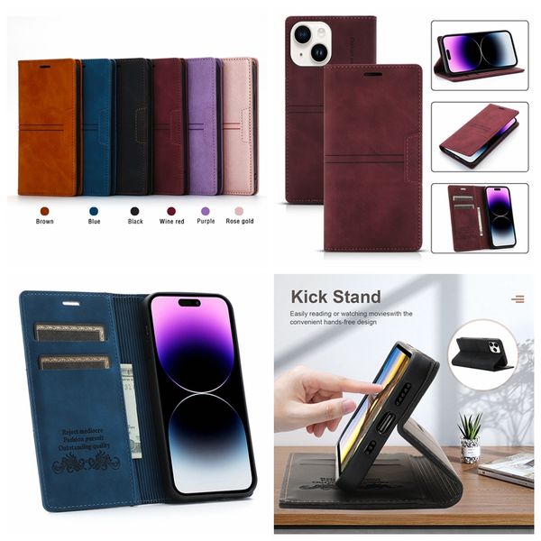 Suck Magnetic Closure PU Cajas de billetera de cuero para iPhone 15 Plus 14 13 Pro Máx 12 11 X XS XR 8 7 6 6S CARDA DE ID DE CRÉDITO Slot Flip Tapa imán Pole