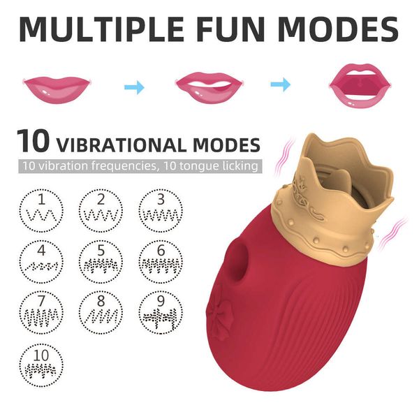 Sucking Nipple Clitoris Lick Lick Estimulador Sexy juguetes para mujer Vibrador del clítoris de succión Corona Rose Pussy Silicona masajeador