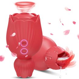 Sucking Rose-Tongue Licking Vibrator for Women Clitoris Stimulator Oral Minpple Vacuum Clit Sucker Female Sex Toys for Adults 240325