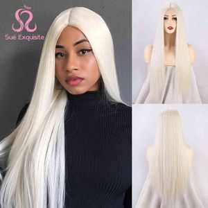 Sui les perruques synthétiques exquises pour les femmes Long Straight Platinum Blonde Wig Cosplay pour la fête quotidienne résistante à la chaleur 220505