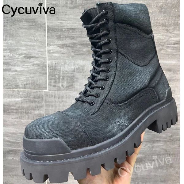 Suede 658 Bottes de combat de la cheville de qualité en cuir pour hommes Sole épaisse Lacet Up Chaussures décontractées Plateforme de créateurs masculins Botas Mujer 231219