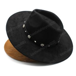 Daim 9.5CM large bord Fedora chapeau pour femmes hommes église Jazz chapeaux robe de soirée de mariage casquette