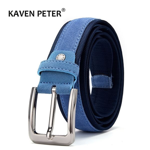 Ceinture en daim avec sangle en tissu de boeuf Cuir véritable Boucle ardillon de luxe Ceintures bleues pour hommes 3,5 et 4,0 cm Largeur 220624