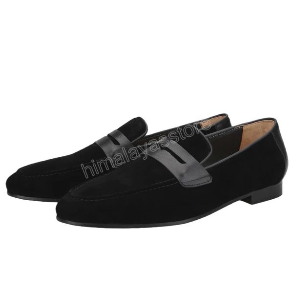 Suede Black Penny Loafer British Style Classic Mocassins à enfiler pour hommes Mocassin fait à la main pour la fête et le bal