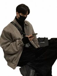 Manteau en daim pour garçons unisexe épaissir hiver veste simple coréen chaud solide cardigan à fermeture éclair unisexe haute rue lâche veste à revers P1Dm #