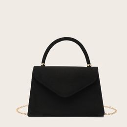 Bolso De mano tipo sobre De gamuza para mujer, bolsos De hombro negros De estilo europeo con cadena, bolso rectangular sin forro, bolsos De lujo 240305