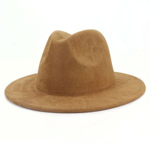 Suede fedora hoeden voor vrouwen luxe solide kleur elegante feestkerk top hoed mannen brim panama vilt cap sombreros de mujer