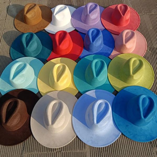 En daim fedora multicolor Peach Heart Top 9,5 cm Brim Mens and Womens Jazz Hat Church Hat Sombrero Mujer 240430