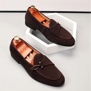 Mode casual suède leer echte schoenen heren buckle party bruiloft loafers mocassins mannen licht comfortabele rijen flats