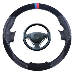 Protector de cuero de gamuza para volante de coche para BMW E90 320i 325i 330i 335i 120d E87 120i 130i/trenza envolvente de dirección personalizada