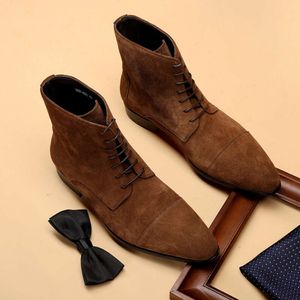 Daim cuir hommes chaussures d'hiver véritable cheville noir marron tenue décontractée hommes bottes à lacets botte formelle Style britannique