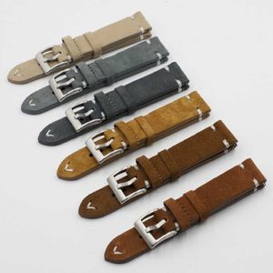 Suede lederen horlogeband band 18mm 20mm 22mm 24mm bruin koffie horlogebandje handgemaakte stiksels vervanging polsband283h