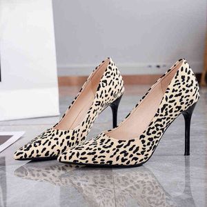 Suede luipaard printpompen hoge hakschoenen vrouwen stiletto hakken puntige teen feest dames kleding schoenen g220520