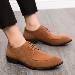 Suède herenschoenen koffie zwart ademend veterschoenen casual schoenen oxfords kudde handgemaakte kleding schoenen maat: 38-46