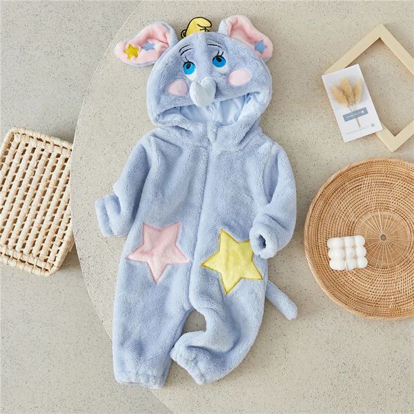 Suefunskry bébé garçon fille mignon éléphant Costume hiver chaud à capuche combinaison enfant en bas âge polaire fermeture éclair manches longues barboteuse pour vêtements d'extérieur 240116