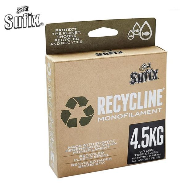 Sufix Recycline Monofilament Nylon Ligne De Pêche 150M 4LB-18LB Econyl Régénéré Matériel Haute Résistance Vert Tresse