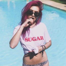 Sugar Red Letters Print vrouwen Casual t -shirt voor Lady Girl Top Tee Hipster Tumblr