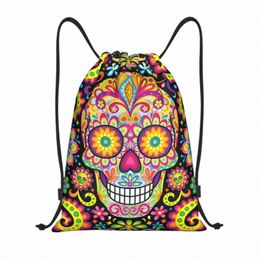 Sugar Skull Day of the Dead Art Trawstring Sacs portables Sports Sports Sackpack Halen Catholic Floral Shop Rangement Backpack I7XZ #