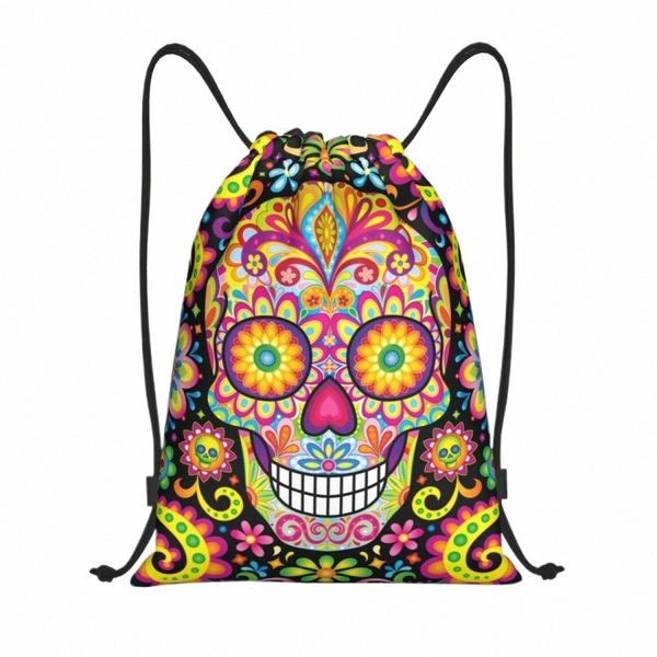 Día de calavera de azúcar de la calle Bolsas de dibujo de arte muerto Sackpack Sackpack Halen Catholic Floral Shop Backpack i7xz#