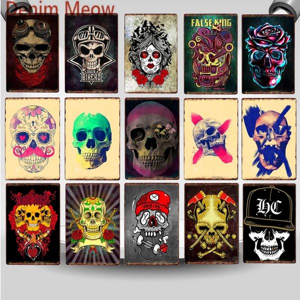 Cartel de chapa de metal con calavera de azúcar, estilo mexicano, salones de tatuajes vintage, tienda, pintura de hierro, decoración, fiesta, hogar, Bar, carteles artísticos de pared, 30x20cm W03