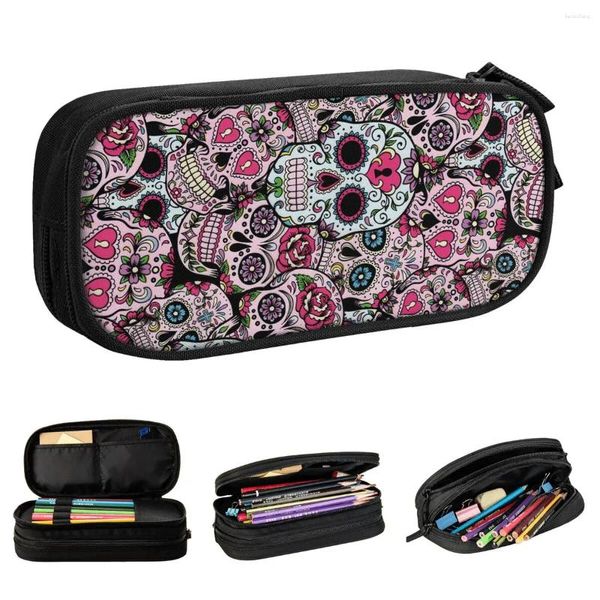 Cas de crayon de sucre crâne face art botte encadré sac fille garçon grand capacité élèves scolaires zipper cascases crayon