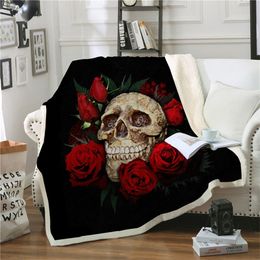 Sugar Skull Print Deken Super Zachte Warm Winter Bloem Sherpa Fleece Throw Deken Bed Cover Bedspread voor Volwassen Sofa Couch Car 201222