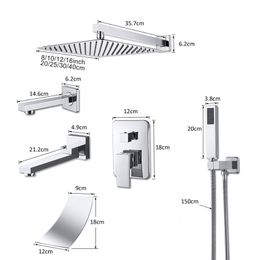 Suguword Chrome Cached Salle Bathroom Down Robinet Set 8''10''12''16 '' Plume Falk Shower Head Murd Murled Hot and Cold Mixer Tap