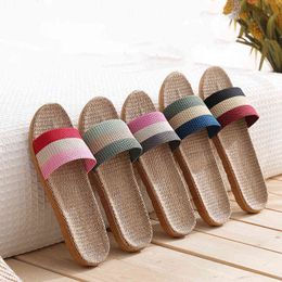 Suihyung 15 couleurs lin pantoufles 2021 nouvelles chaussures d'été pour femmes hommes ceinture respirante intérieur maison diapositives dames lin tongs G220518