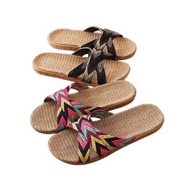 Suihyung multicolore lin pantoufles pour femmes été chaussures d'intérieur maison décontracté diapositives croix Blet dames tongs sandales 220630
