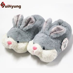 Suihyung Femmes Accueil Pantoufles Intérieur Chaussures Hiver Chaleur Maison Flat Slip On Animal Lapin En Peluche Pantoufles Fourrure Diapositives Coton Chaussures Y200106