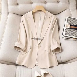 Blazer de traje básico de algodón y lino para mujer, chaqueta de tres cuartos con un solo botón, moda coreana, pantalón corto informal, abrigo, HKD230825, 2023