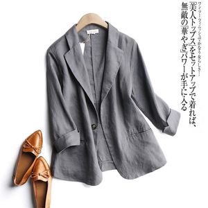 Pak blazer basisch katoenen linnen drie kwart single button dames s JAVER KOREAN mode casual korte jassen jas 220819