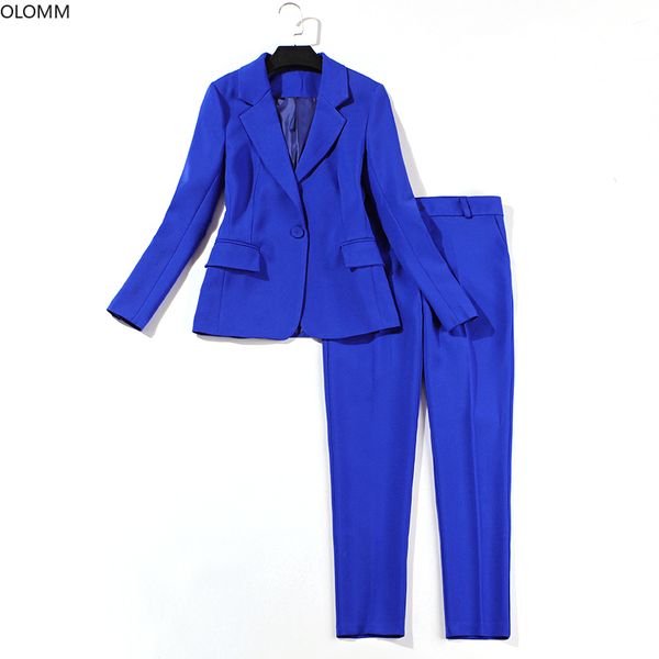 Costume femme printemps nouvelles femmes couleur unie auto-culture professionnelle costume bleu veste mode pantalon entretien ensemble 201030